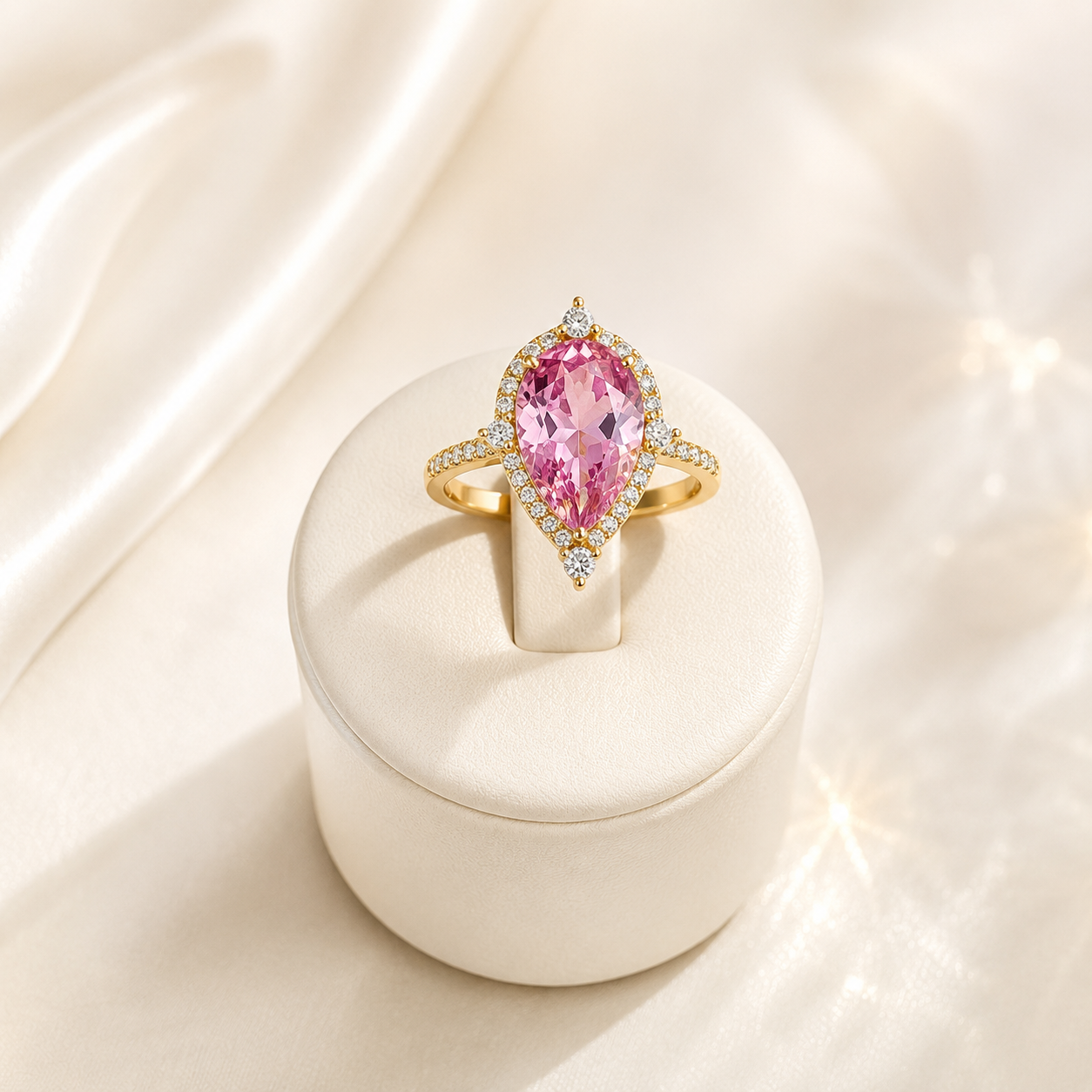 Pink marquise halo ring